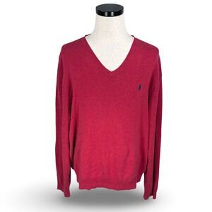 Polo Ralph Lauren Sweater Men’s 2XL XXL Red Pima Cotton V-Neck Knitted Pullover